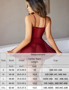 Wine red mesh babydoll with lace-trimmed flared skirt and garter straps, open back.