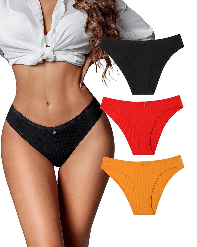 Cotton ribbed hipster panties set with black, red, and orange styles