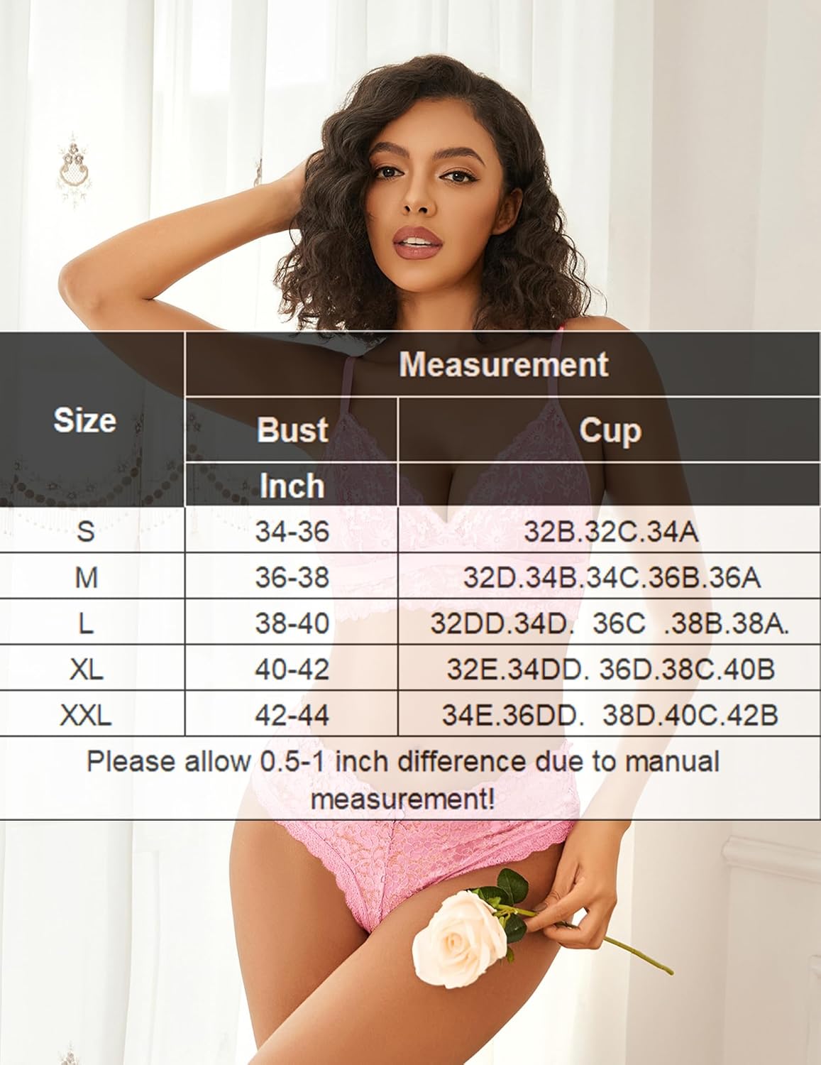 Pink lace wireless non-padded bralette with V-neck floral lace cups