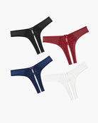 Mesh bow panties set with sheer lace: black, red, navy, and white
