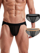 Men's sheer mesh contour pouch brief, black with sheer front and low-rise cut