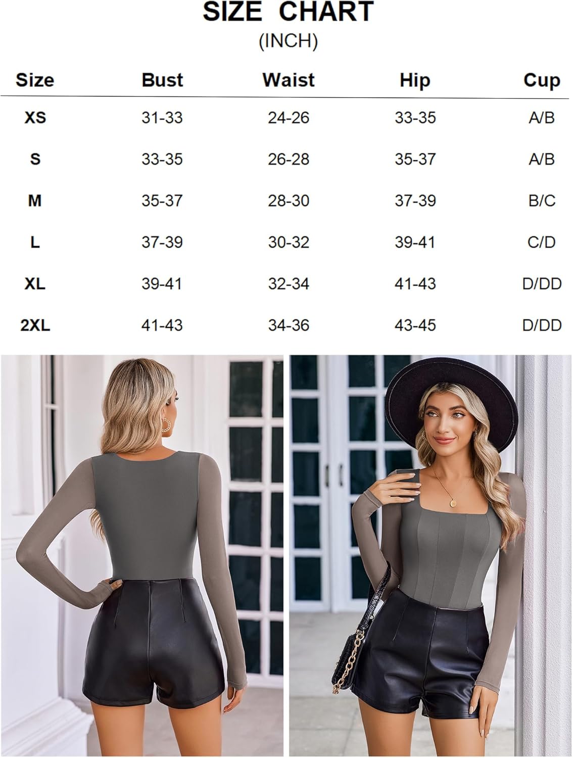 Mesh square-neck one-piece leotard top in dark brown/black shown from the back