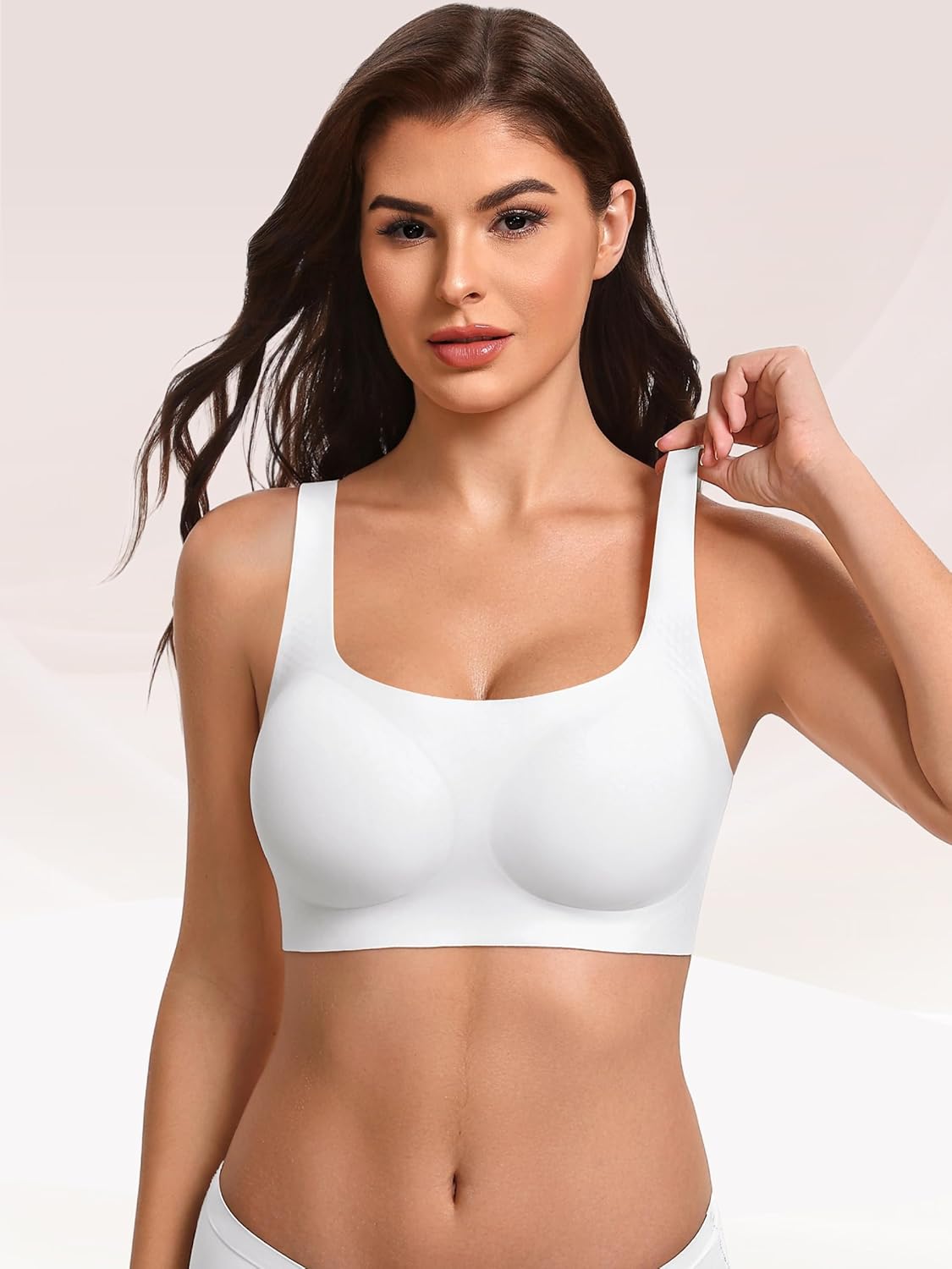 Wireless jelly bra with seamless molded cups, wide straps, white