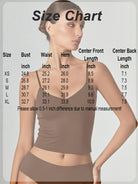 Tank top size chart with bust, waist, hem, and center front/back lengths