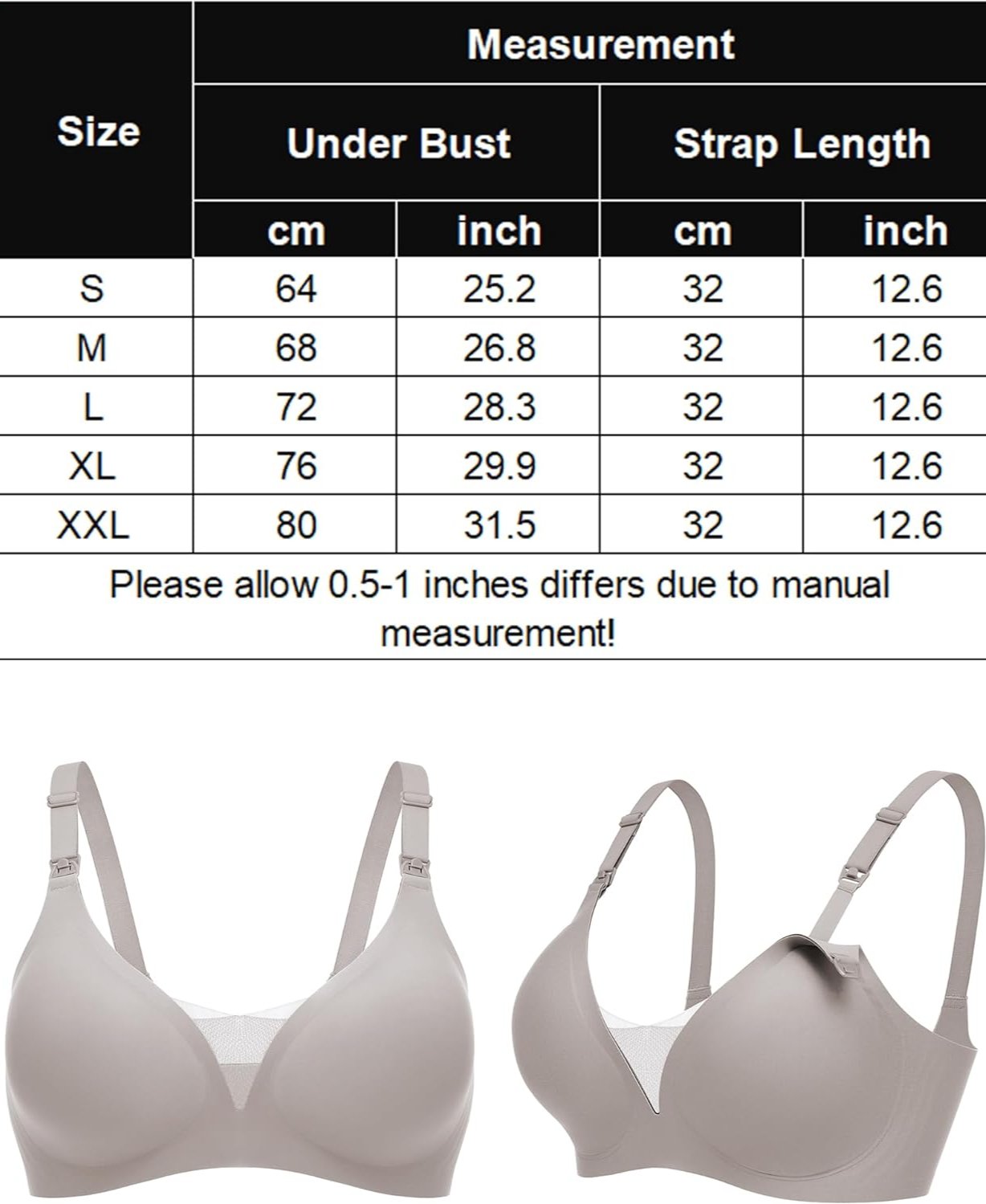 Light gray wireless nursing bralette front and back views