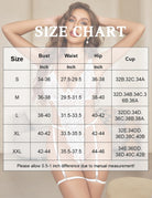 Size chart for lace bodysuit: bust, waist, hip, and cup measurements