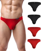 Men's low-rise hip briefs, black and red