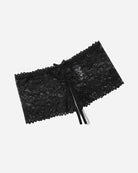 Black high-waist lace panty with scalloped trim and center bow ribbon