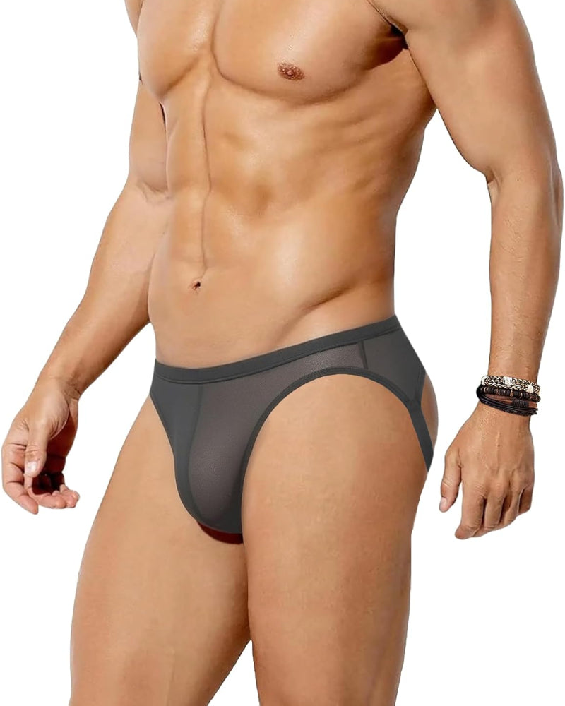 Men's mesh jock strap with thong cut, dark gray