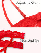 Red lace teddy with adjustable straps and hook-and-eye closure