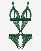 Green lace deep V teddy bodysuit with underwire cups and adjustable straps