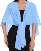 Sheer chiffon shawl wrap, light blue, tied at waist with flowing layered sleeves