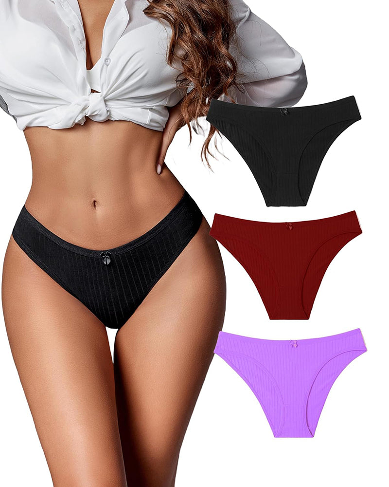 Cotton ribbed hipster panties set with black, red, and purple styles