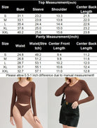 Top and panties size chart showing bust, sleeve, and center back length