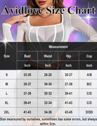 Size chart graphic for mesh crop top: bust, waist, hip, cup measurements