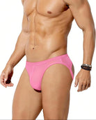 Men's mesh jock strap with thong cut, bright pink