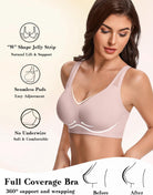 Wireless full-coverage bra in nude pink with smooth seamless cups, V-neck