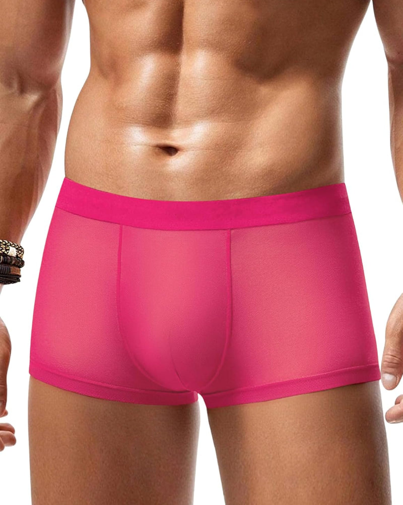 Men's pink mesh boxer briefs with smooth contoured pouch