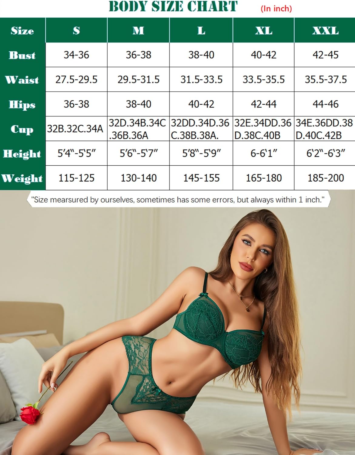 Green lace underwire push-up bra and lace panties set