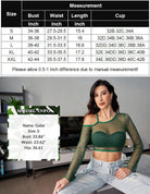 Green long-sleeve fishnet crop top with wide neckline and underbust contrast band