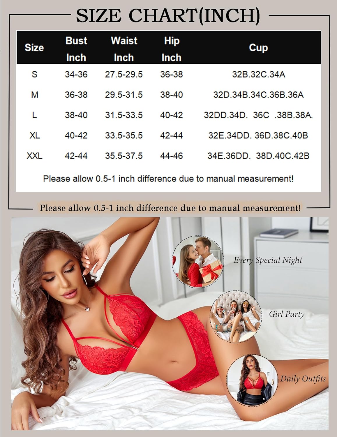 Red lace triangle bra and high-cut panty lingerie set, side view