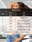 Bra sizing measurement chart overlay with bust and cup table