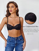 Lace underwire bra in black, sheer cups with underwire and adjustable shoulder straps