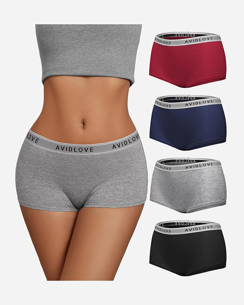 Gray cotton full-coverage panties with logo waistband, front view.