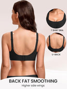 Black wireless bra back view with wide straps and smoothing coverage