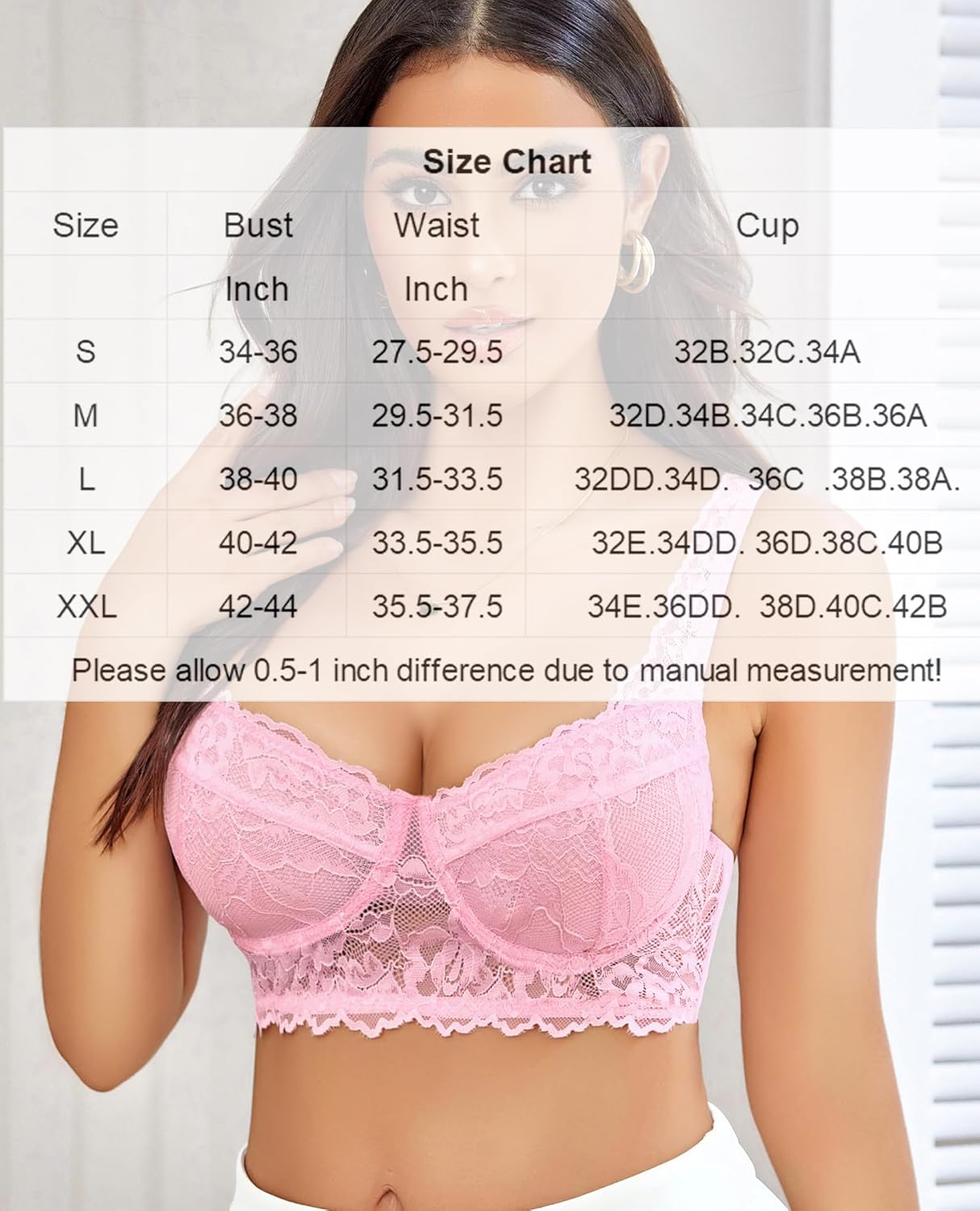 Pink lace underwire bralette close-up showing lace cups and neckline
