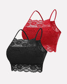 2-pack lace wireless crop tops, red and black sheer lace