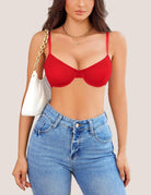 Sheer mesh unlined underwire bra, red, front view with underwire cups and straps
