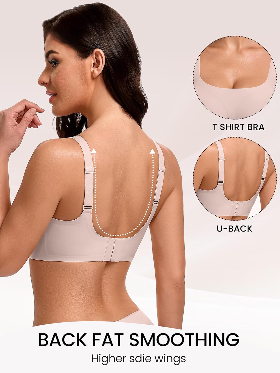 Wireless jelly bra, open-back straps, molded cups, light cream
