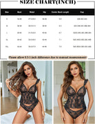 Lingerie set size chart with bust, waist, hip and center back length table
