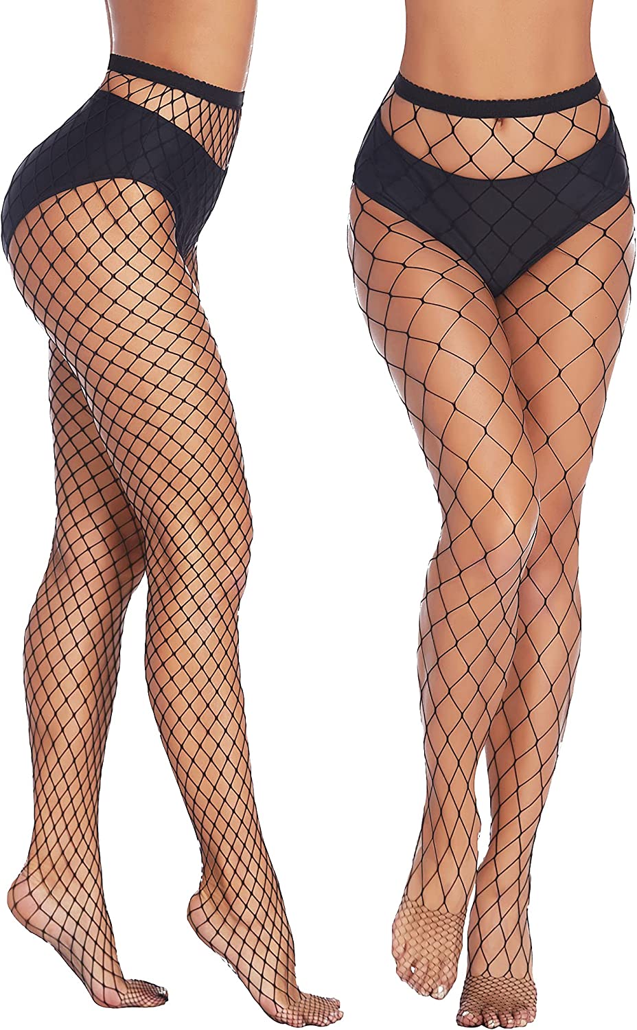 Plus size fishnet stockings in black with black waistband and diamond mesh