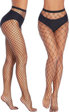 Plus size fishnet stockings in black with black waistband and diamond mesh