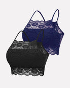 2-pack lace wireless crop tops, navy and black sheer lace