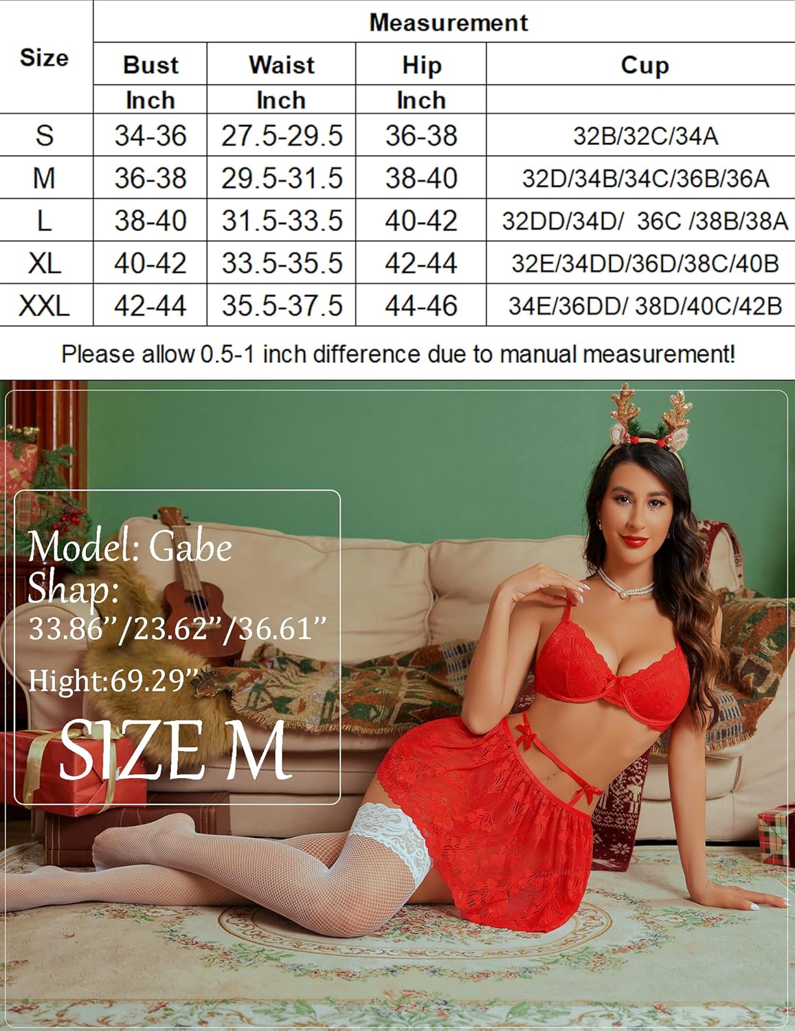 Red lace underwire garter lingerie set with matching lace skirt and stockings