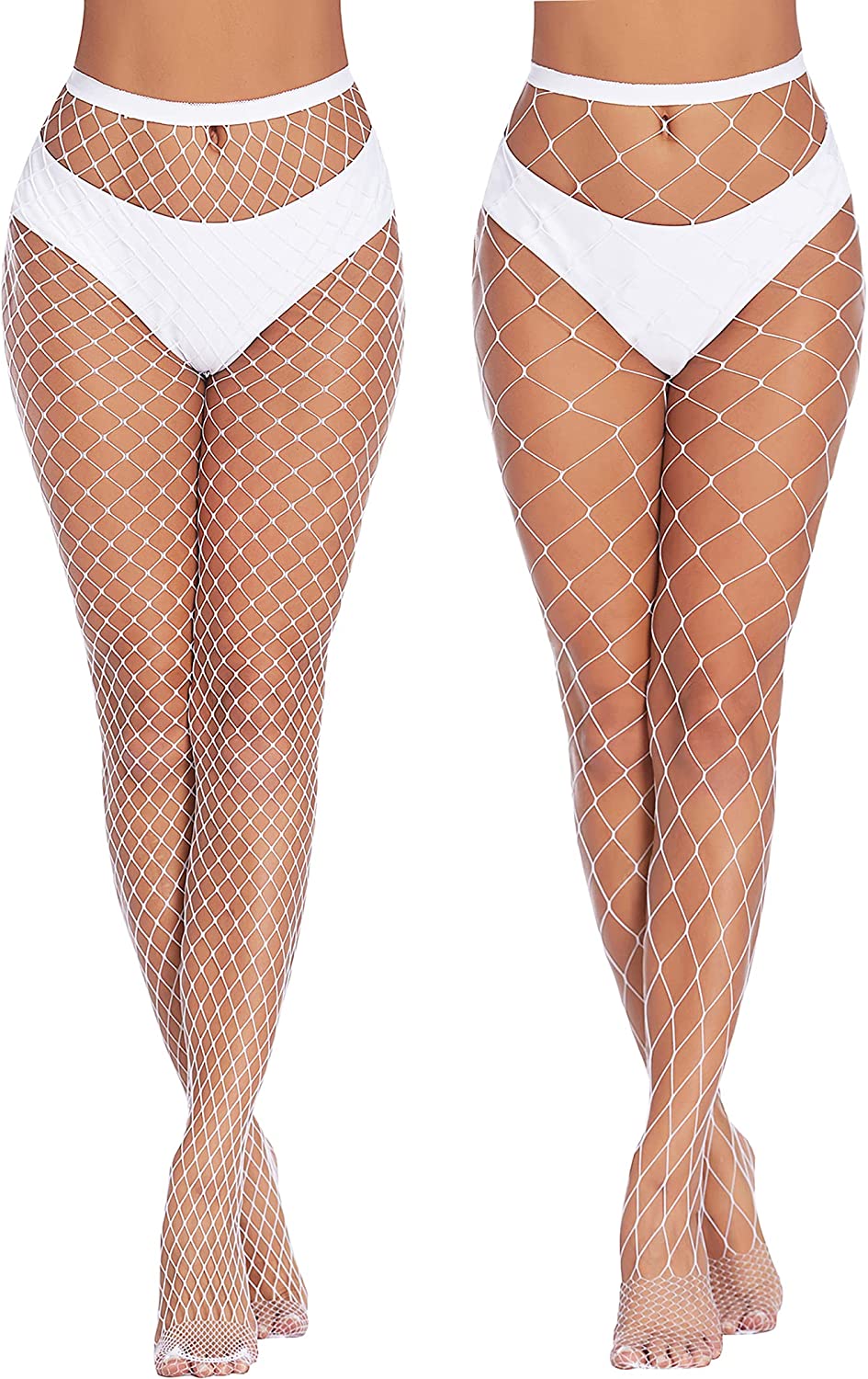 White fishnet stockings for plus size with diamond lattice, wide top band
