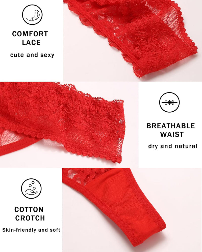 Red lace low-rise Brazilian panties, scalloped edge