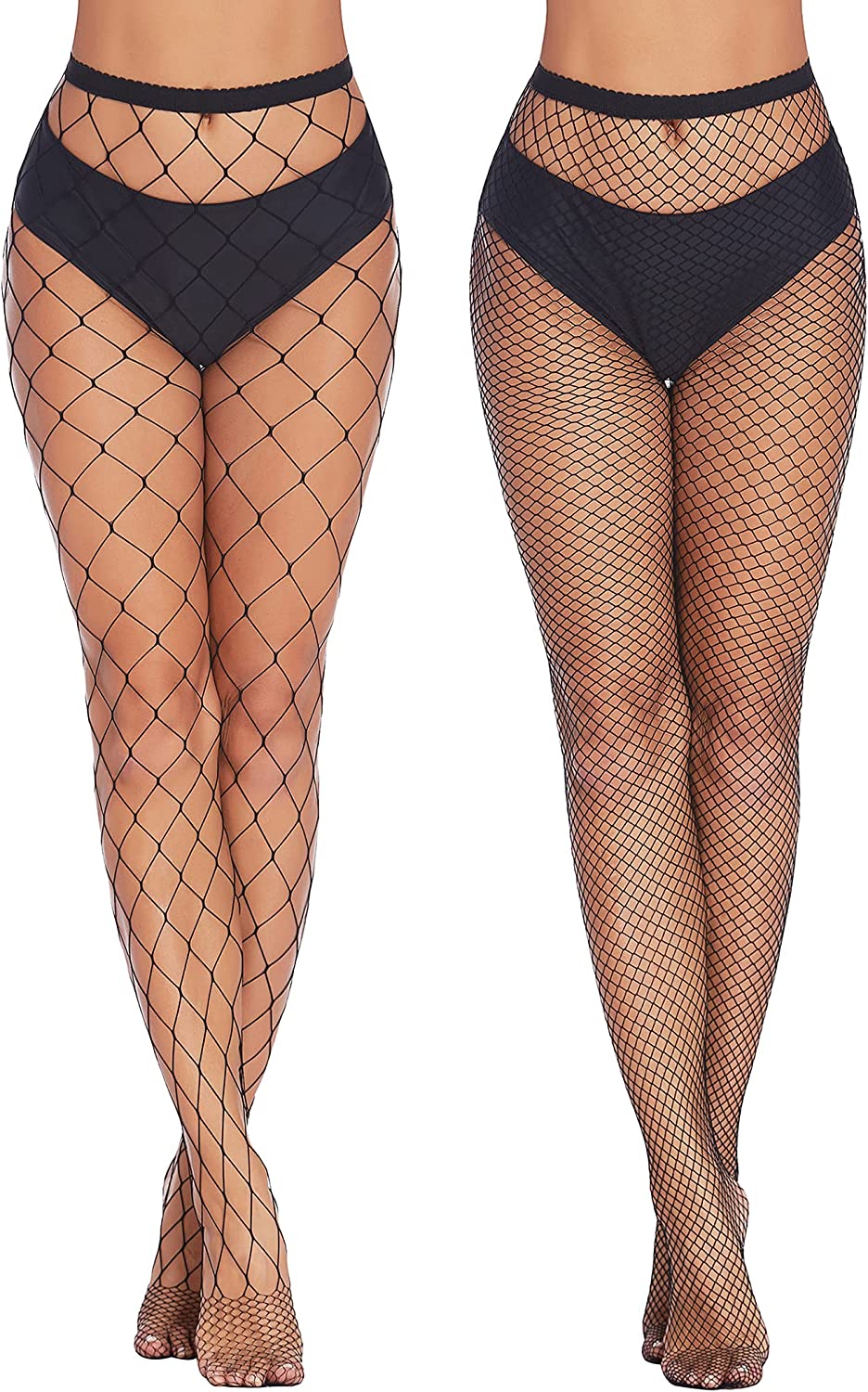 Plus size black fishnet stockings with black top band