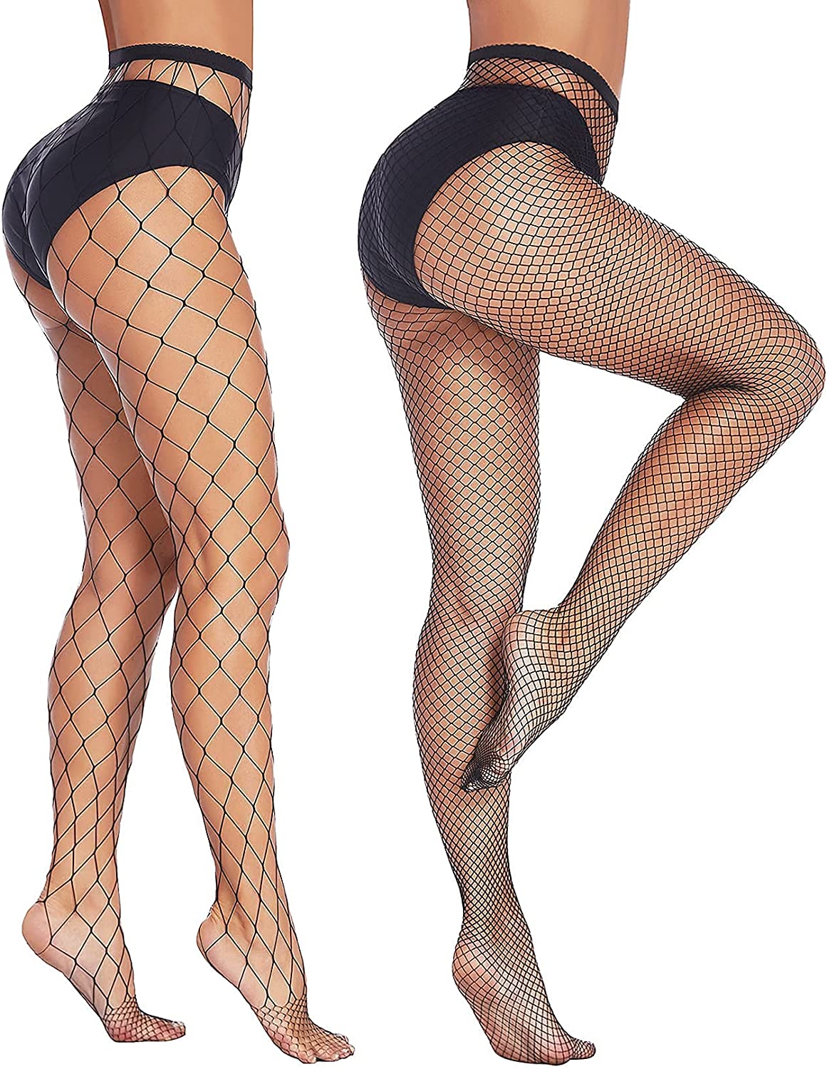 Plus size black fishnet stockings with black top band