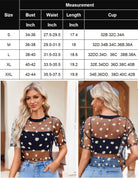 Star print mesh see-through top with short sleeves, crew neck (measurement inset)