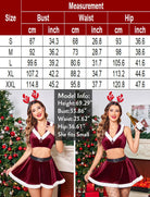 Size chart and model info for velvet hooded crop top and mini skirt set