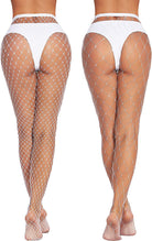 White fishnet stockings for plus size with diamond lattice, wide waistband