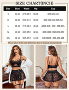 Lingerie set size chart for bralette, panty, and lace skirt