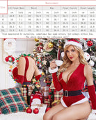 Red deep V teddy with belt and white trim, with matching hat and gloves.