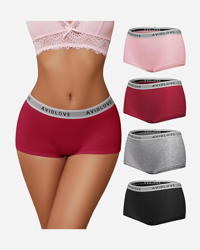 Burgundy red cotton full-coverage panties with lace trim and logo waistband.