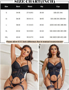 Underwire corset and panty set with garter straps, black lace, front and back styling