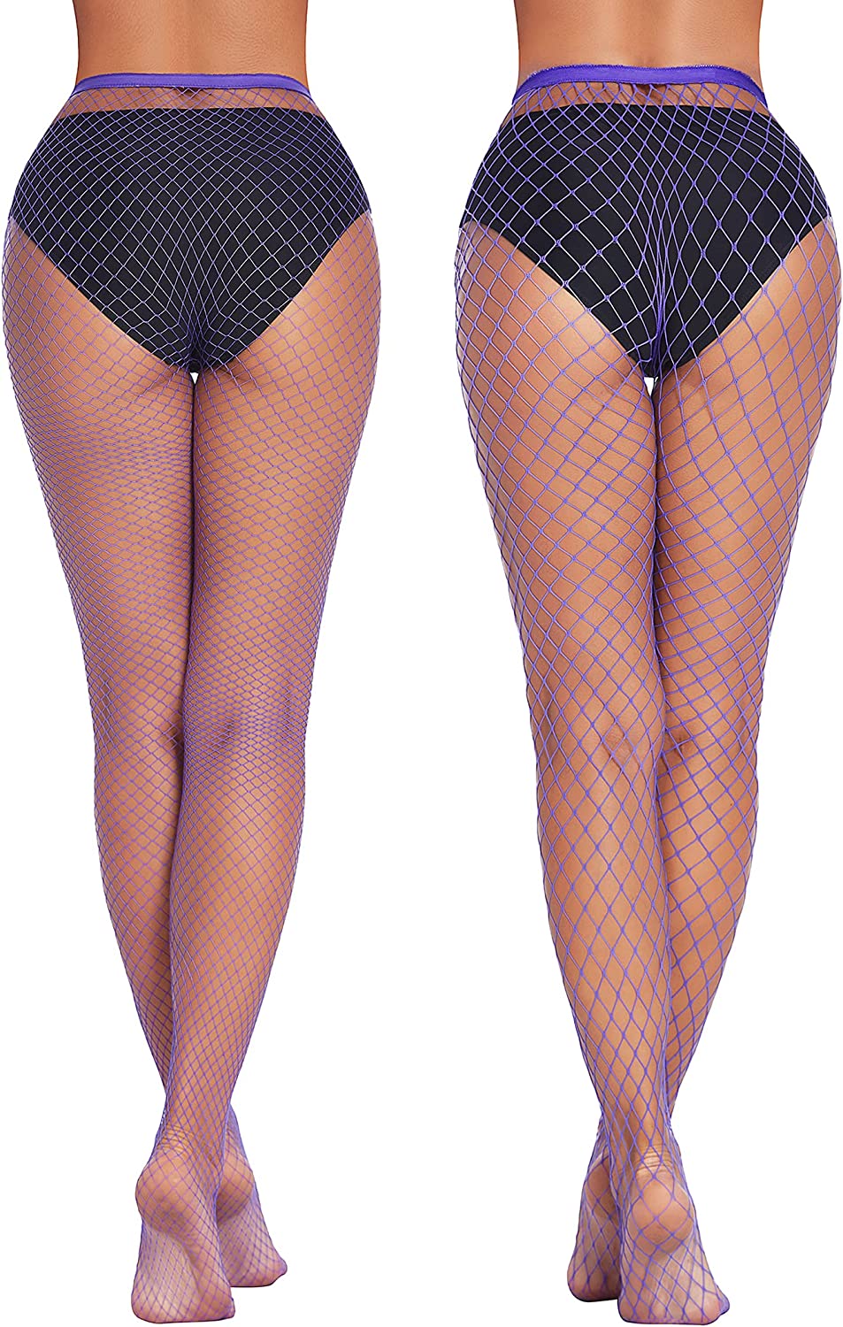Plus size purple fishnet stockings with dark back panel